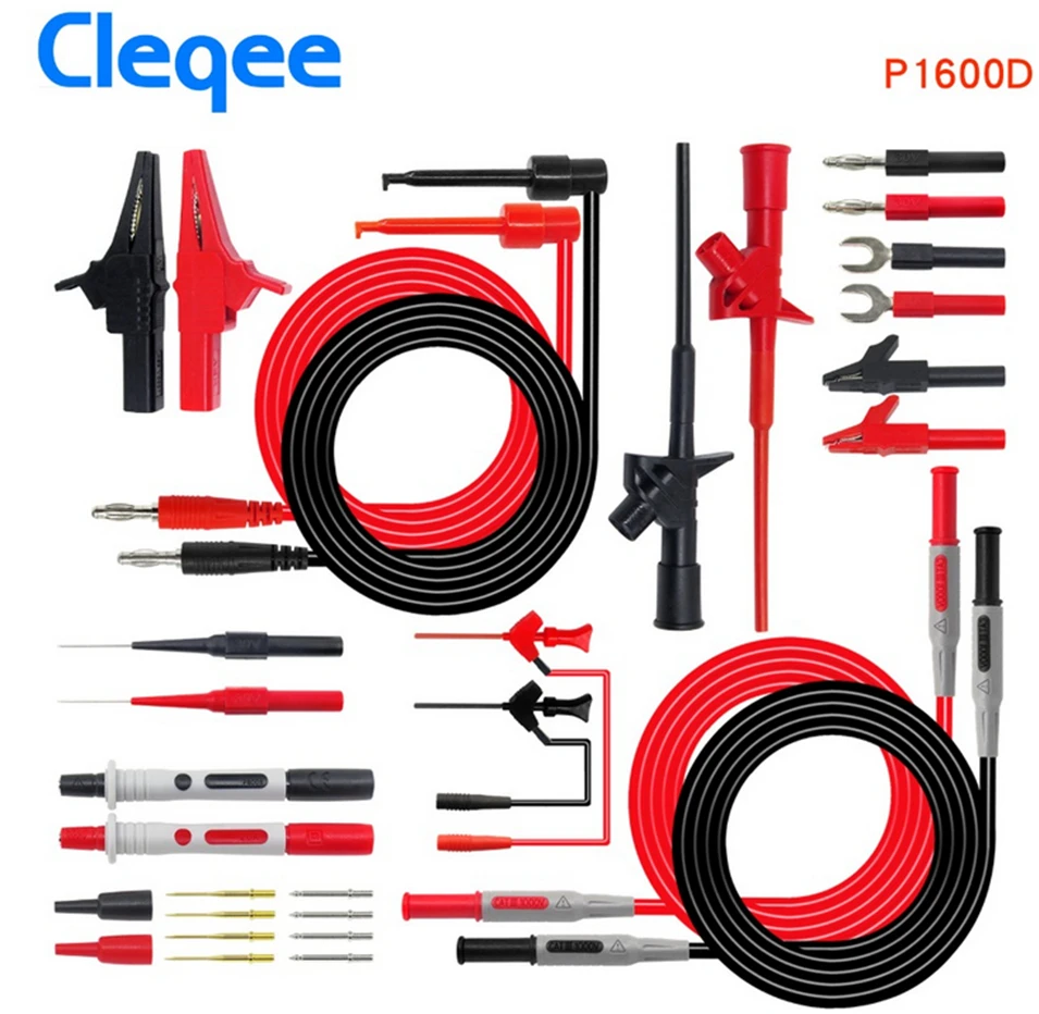 

Cleqee P1600C/D/E/F 18 in 1 Pluggable Multimeter probe test leads kit automotive probe set IC Test hook Fluke BNC-Test cable