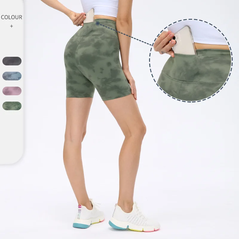 

Tie Dye Shorts Gym Women High Waist Soft Naked Feeling Shorts With Pocket Sport Fitness Outfit Yoga Workout Girl Running Shorts
