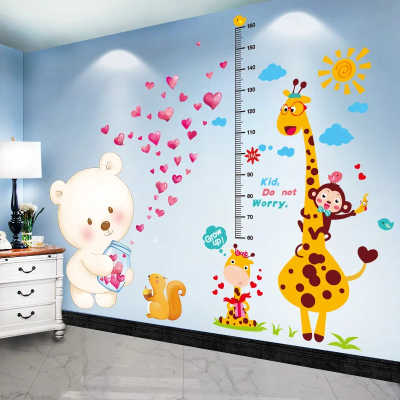 

Cartoon Giraffe Monkey Wall Stickers DIY Bear Squirrel Wall Decals for Kids Room Baby Bedroom Kindergarten House Decoration