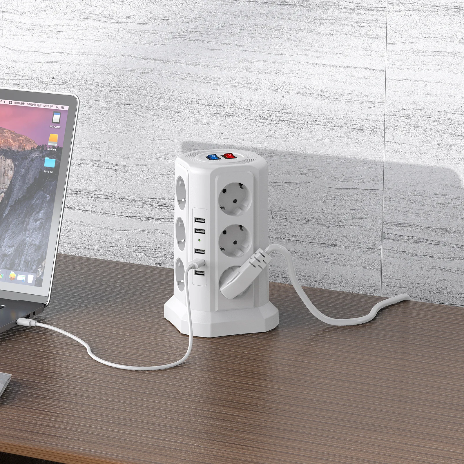 

Sameriver Tower Multi Power Strip EU Plug 12 Way Outlet Socket 3 USB A+1 USB C Surge Protector for Home Office 5M Extension Cord