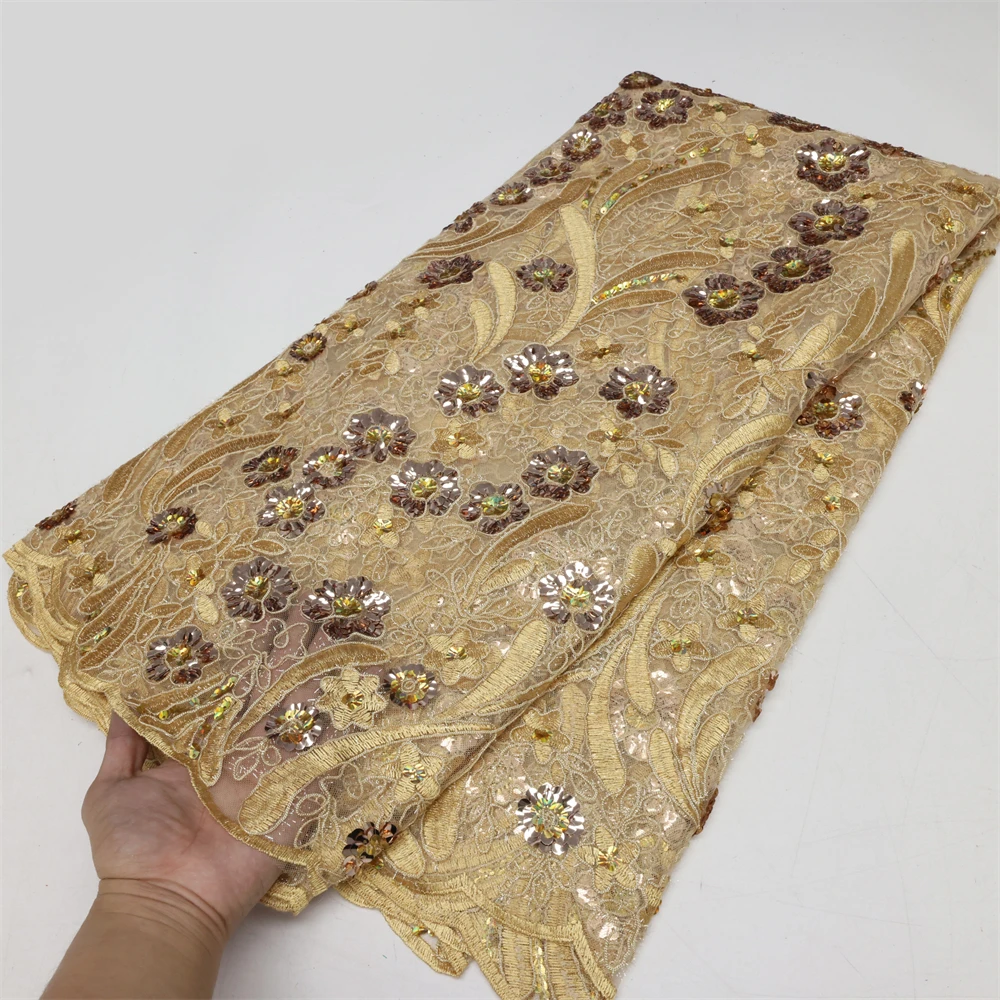 

Новинка 2023, высококачественное кружево во французском стиле, 5 ярдов, нигерийское платье с вышивкой блестками, африканские кружевные ткани