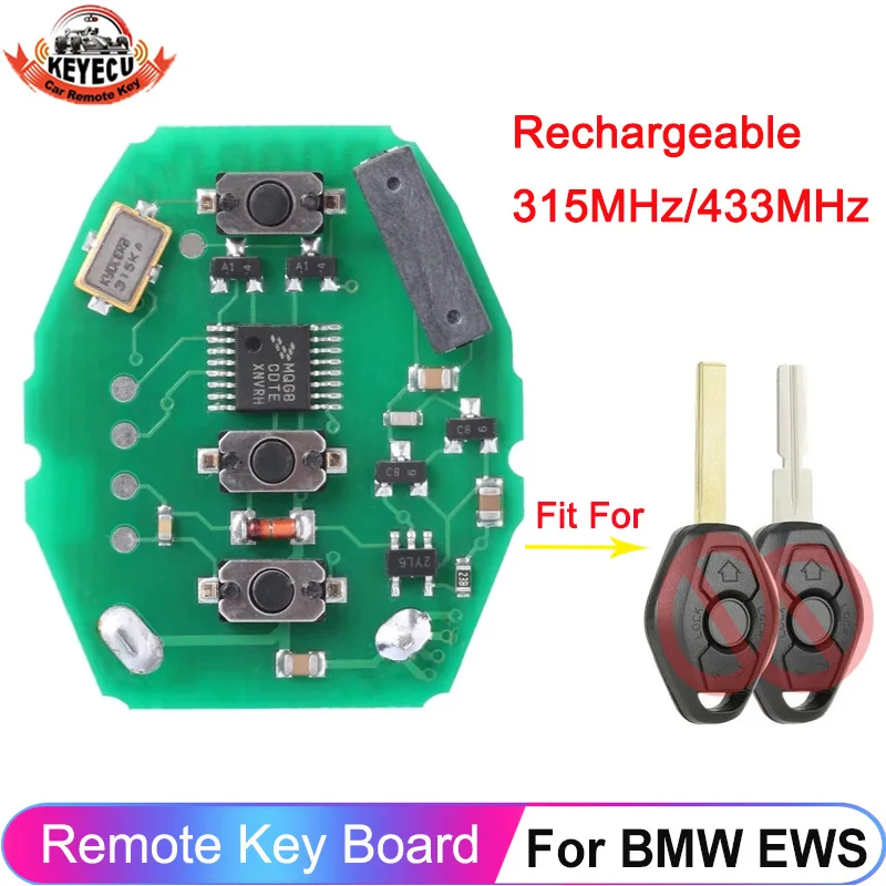 KEYECU EWS Rechargeable Remote Circuit Board 315MHz 433MHz For BMW 3 5 X Series 1999 2000 2001 2002 2003 2004 3 Button Key Fob