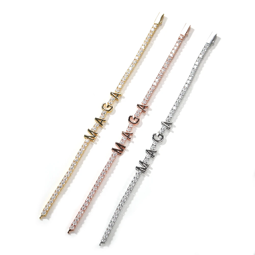 Цепочка с кубическим цирконием BLING KING Женская браслет подвесками в виде надписи