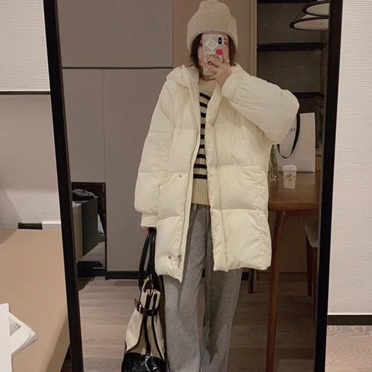 Thickened Bread Jacket Down Cotton Padded Jacket Women's Korean Loose 2022 Winter Jacket Medium Length Parkas Female Black Pink