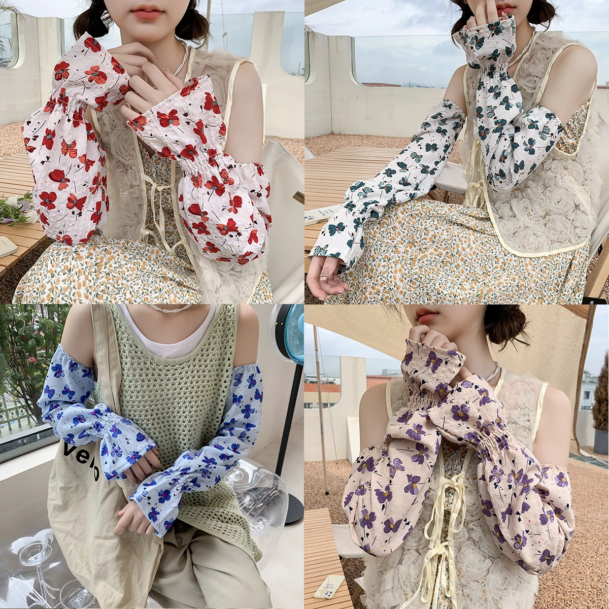 

Korean Version Small Fresh Broken Flower Sunscreen Ice Sleeve Female Summer Travel Driving Arm Guard Sunshade Loose Thin Sleeve