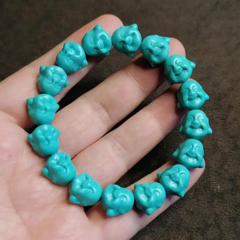 

Natural Turquoise Buddha Head Bracelet Men Women Healing Gemstone Fine Jewelry Genuine Turquoise Stone Buddhist Bracelets Bangle