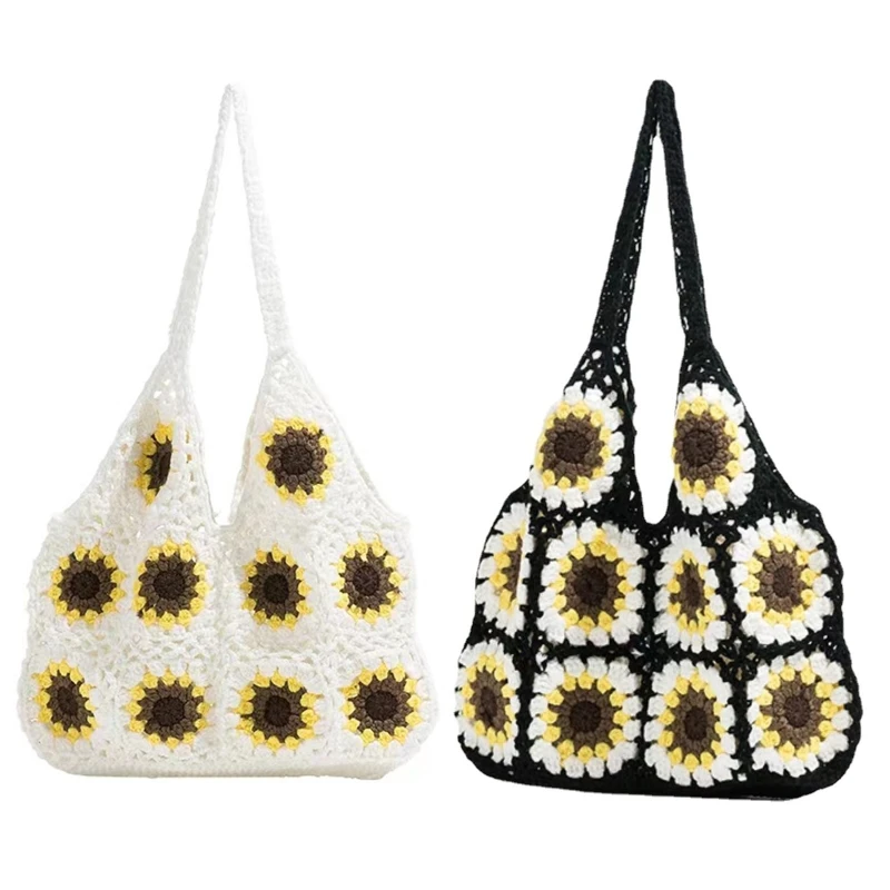 

Women Knitted Sunflower Handbag Lady Shoulder Bag Bohemia Style Casual Tote