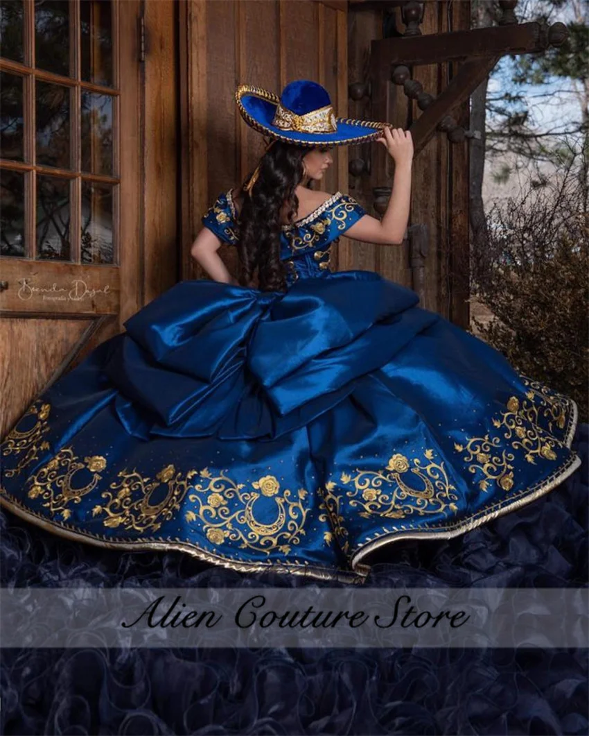 Великолепные синие платья для Quinceanera с многоярусными оборками и милыми бусинами