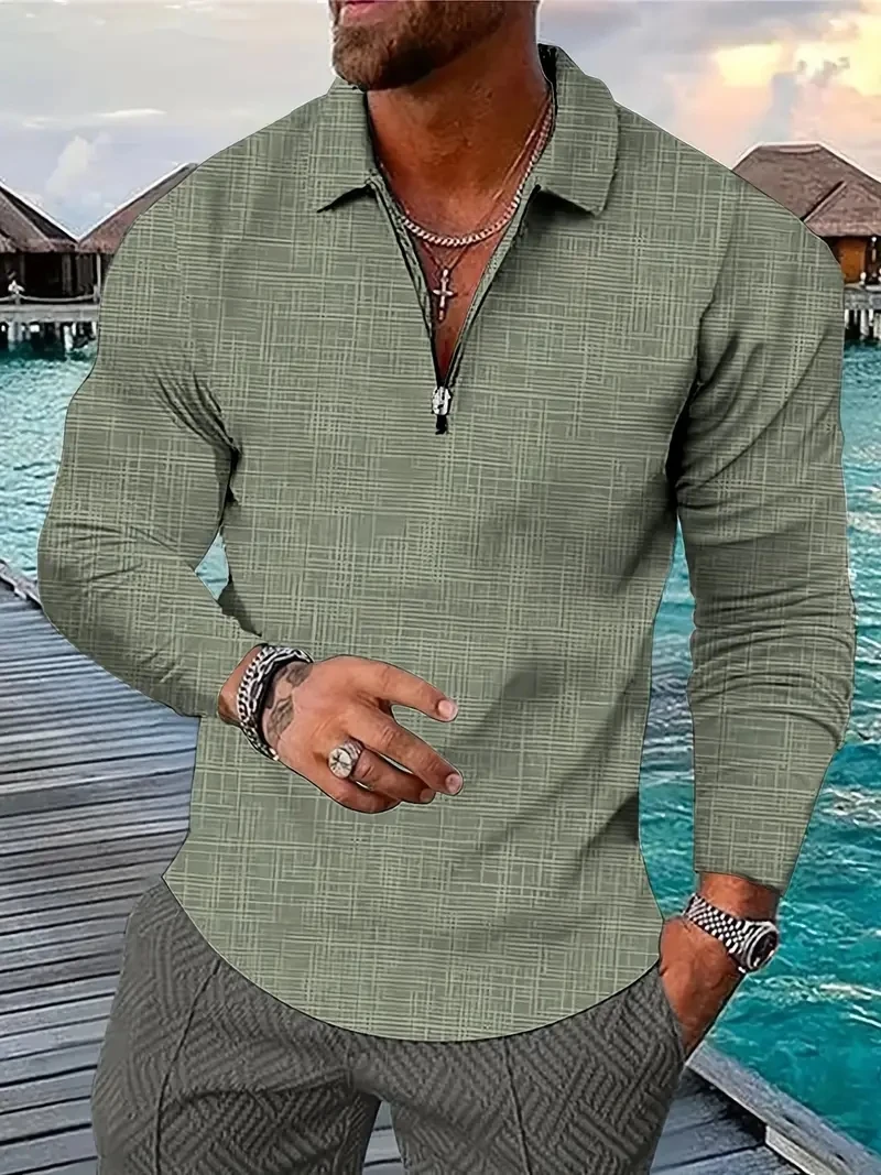 

2023 Men's New Autumn and Winter Leisure business zipper long-sleeved POLO Shirt