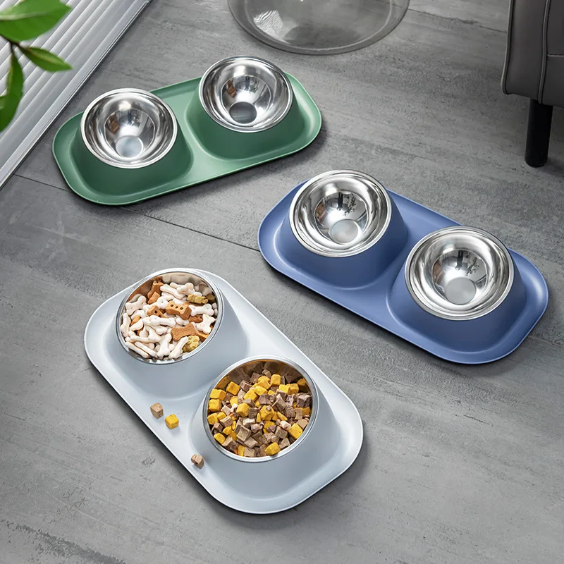 

Dog Cat Double Bowls Cat Feeder Bowl With Pet Food Drink Pots Pet Stainless Steel Double Use 2023 New Pet Accessories supplies