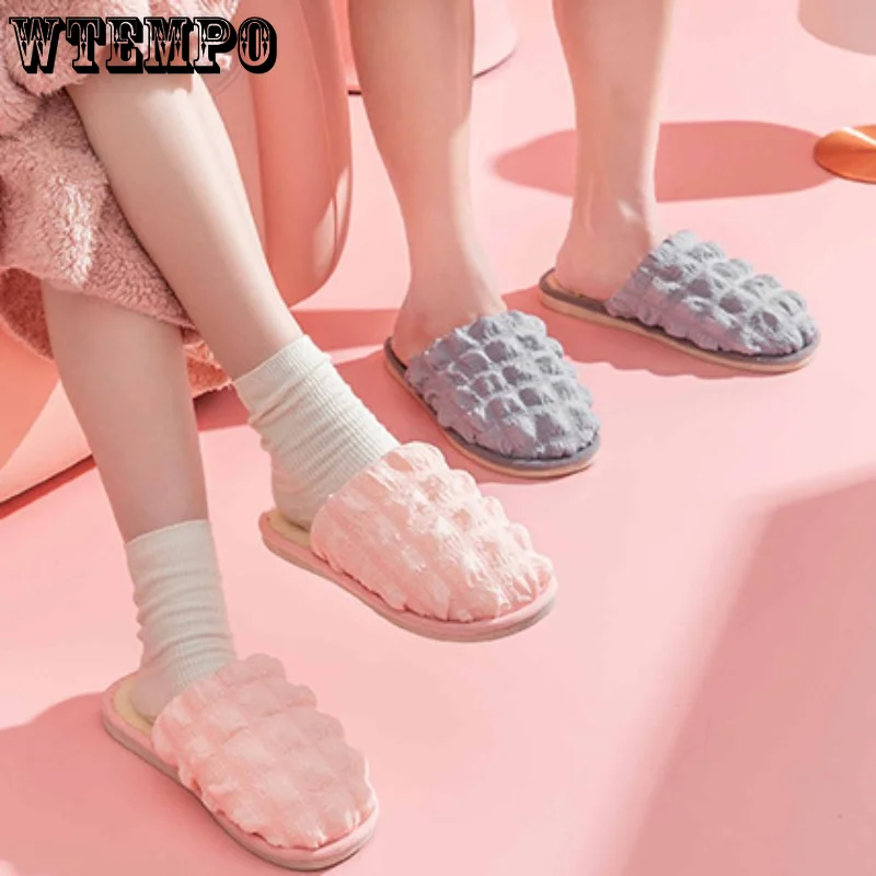 WTEMPO Cotton Slippers Autumn Winter Warm Non-slip Plush Slides Indoor Soft Silent Cute Cotton Shoes for Couples Wholesale