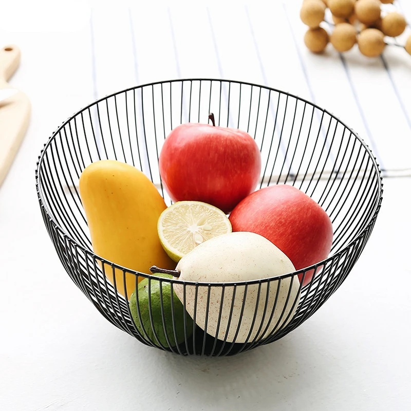 

Nordic Simple Black Fruit Bowl Metal Creative Drainage Hollow Design Fruit Basket Snack Dried Fruit Storage