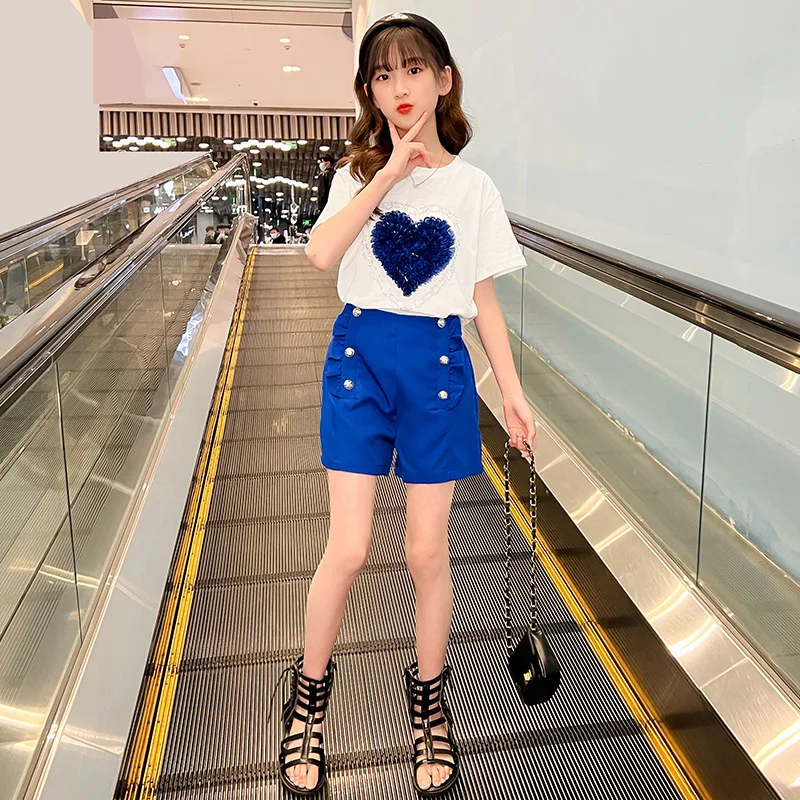 

Summer Clothes for Girls Fashion Love T-shirt+Shorts Girls Clothing Set 2022 New Children's Tracksuit Casual Style Kids Outfits
