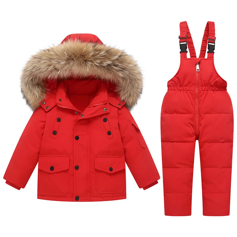 2022 Winter down jacket Jumpsuit Baby Boy parka real Fur Girl Clothes children Clothing Set Toddler Thick warm Overalls Snowsuit