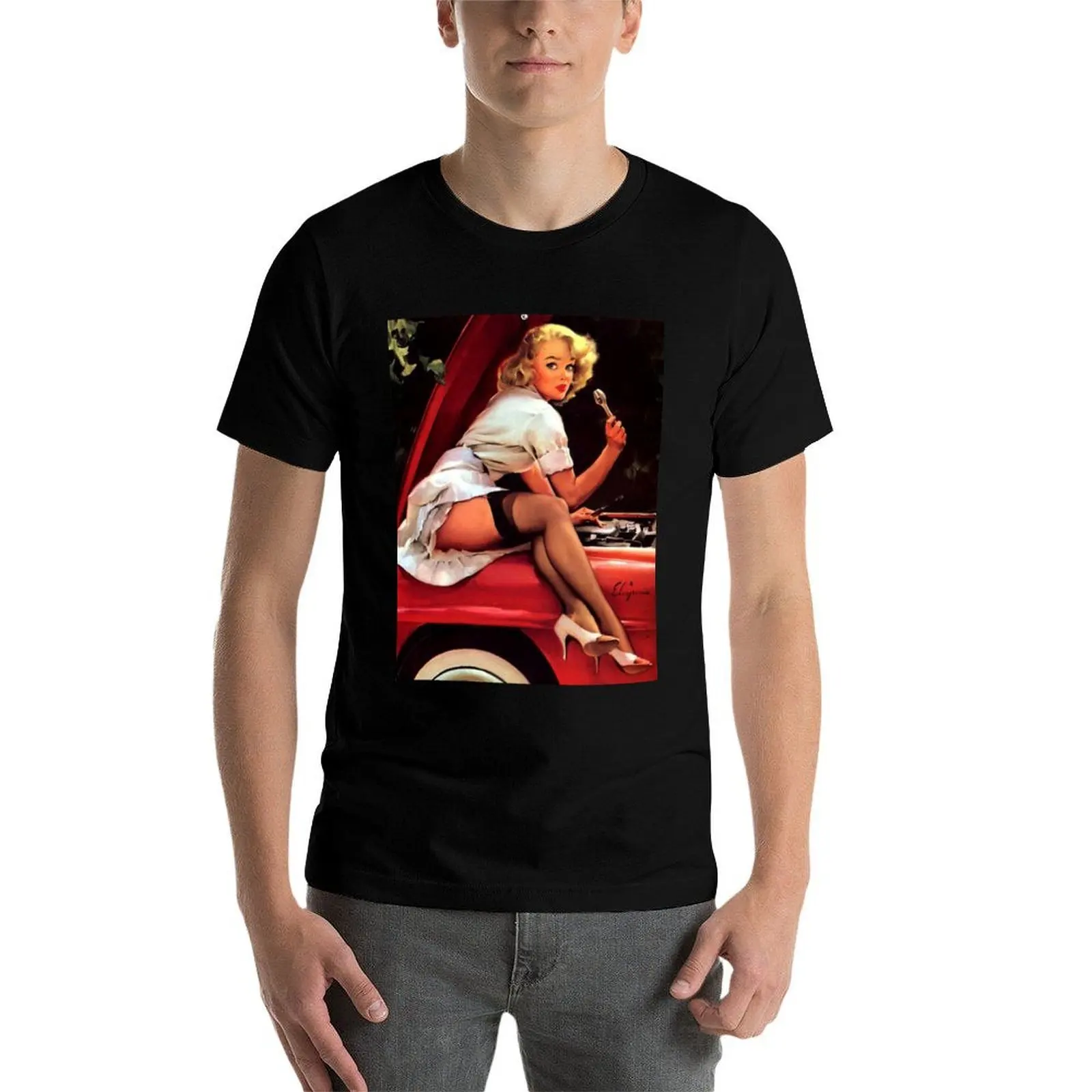 Фото Футболка Gil Elvgren Mechanic Pin Up Girl T-Shirt Worker Basic с короткими рукавами №4