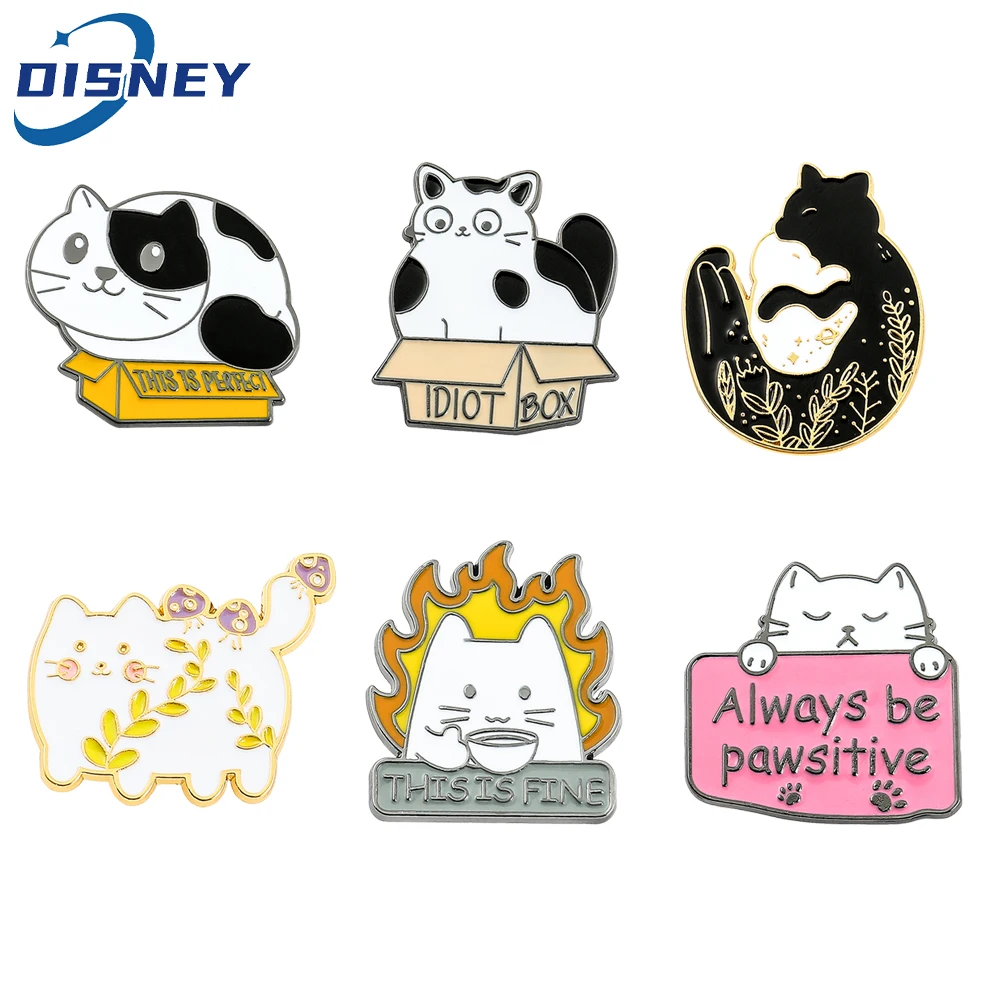 

Cute Cat Pins for Backpacks Cartoon Kitten Animal Brooches for Clothes Metal Enamel Badge Lapel Jewelry Christmas Accessories