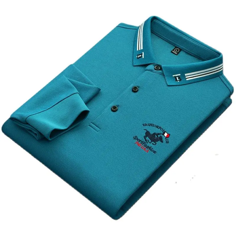 

Men's 2022 Polo for men Fall New Middle-aged Business Paul Polo Long Sleeve Polo Shirt Men's Pure Color T-Shirt Men поло мужское
