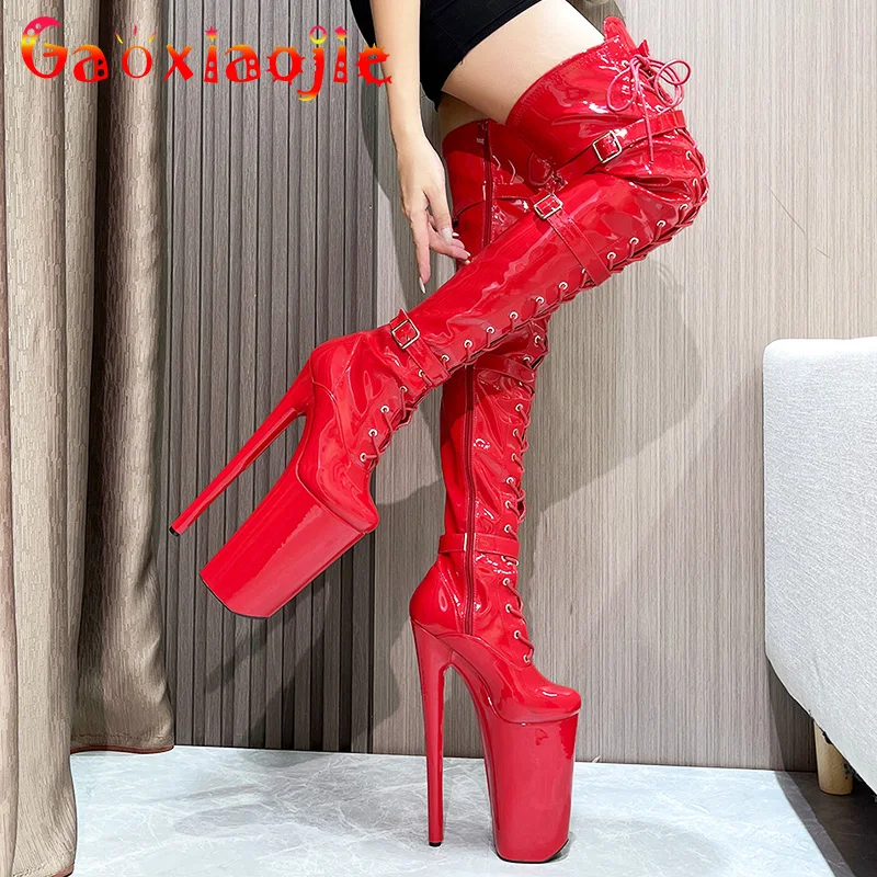 

Round Toe 26CM Long Tube Boots Women Pole Dance Nightclub Stripper Shoes 10 Inch Extreme High Heels Pumps Custom Thigh Buckle