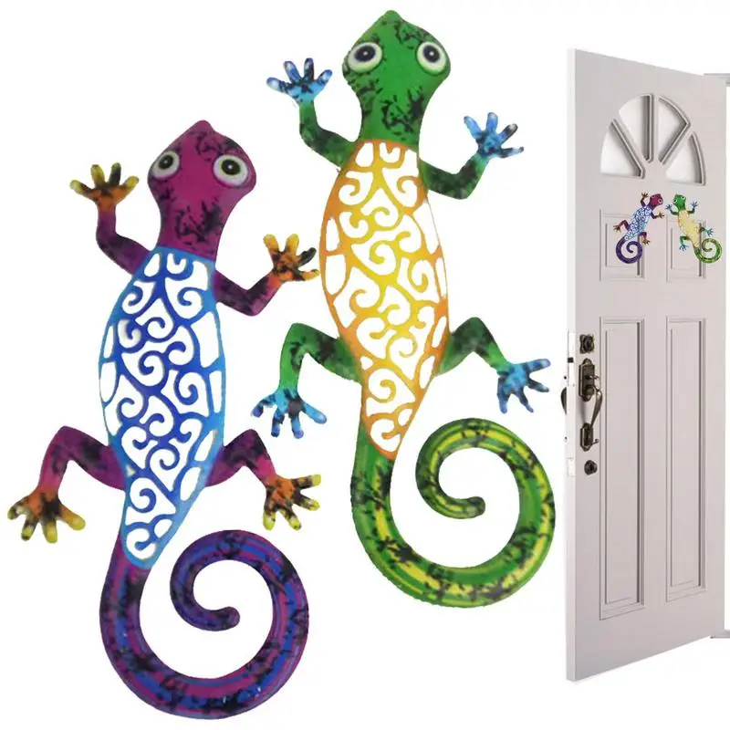 

Metal Wall Decor 2pcs Colorful Cutout Metal Wall Art Metal Wall Decoration Geico Lizard Suitable For Hanging In Yard Fence