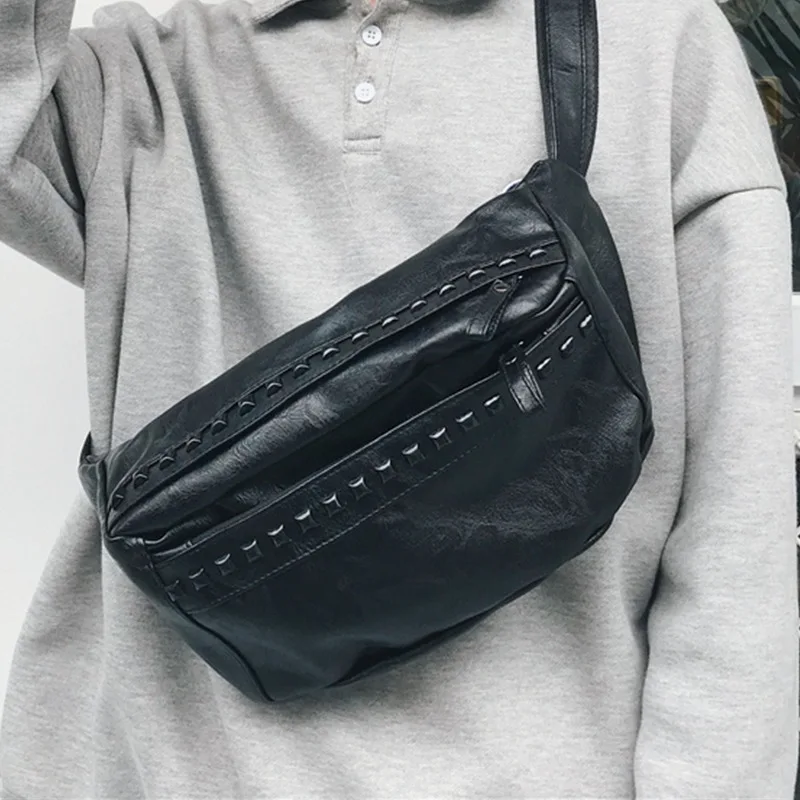 Fashion Rivet Chest Bag For Men Large Capacity Crossbody Bag Vintage Male Travel Shoulder Bag Daypack Sling Bag
