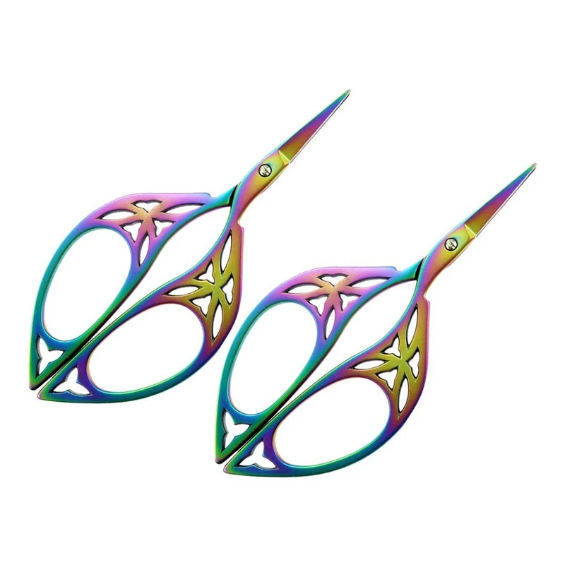 

2 PCS Sewing Scissors Stainless Steel Leaf Scissors Colourful Retro Sewing Embroidery DIY Crafts Tool