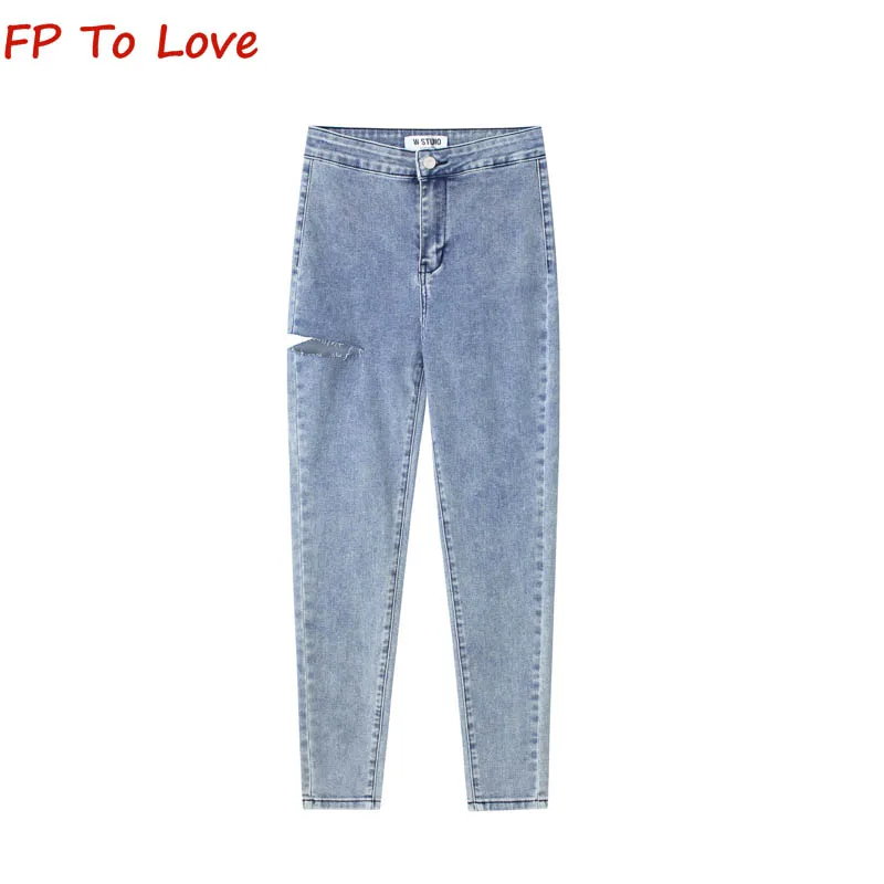 

Cut Tear Skinny Jeans Calf Pants 2023 Spice Girls Sexy High Waist Stretchy Slim Skinny Pencil Pants Long Pants