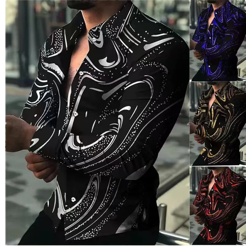 3D Digital Printing Long Sleeve Men's Shirt