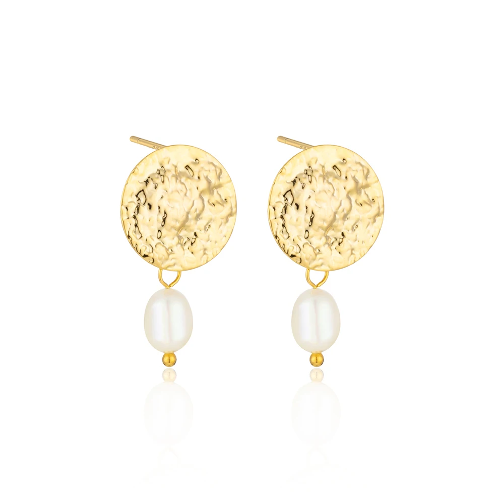 

SIPENGJEL Fashion Vintage Metal Glossy Round Drop Earrings Elegant Nature Freshwater Pearl Dangle Earrings Party Jewelry Gift