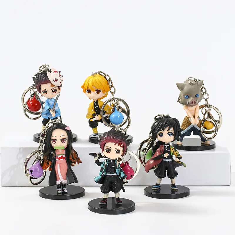 

In Stock 7Cm Anime Figure Demon Slayer Kimetsu No Yaiba Tanjirou Giyuu Nezuko Zenitsu Inosuke Key Chain Bell Pendant Cute Toy
