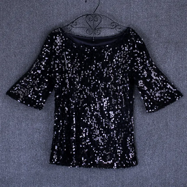 New 2020 Fashion Women Sexy Loose Off Shoulder Sequin Glitter Blouses Summer Casual Shirts Vintage Blouse Party Tops S-5XL images - 6
