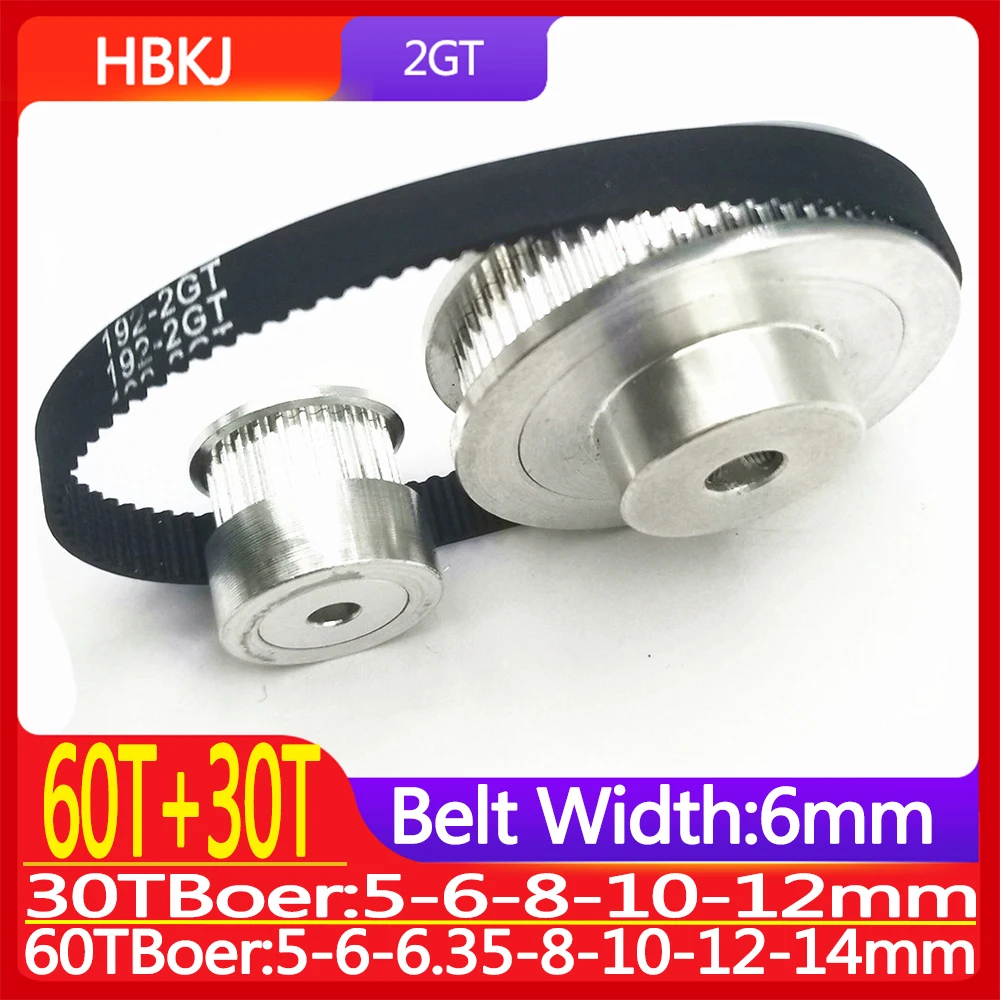 

2MGT 30T 60Teeth 2GT Timing Pulley Belt Set Bore 5~14mm Belt Width 6mm 30T 60T Tensioning Wheel Synchronous Pulley Belt Kit