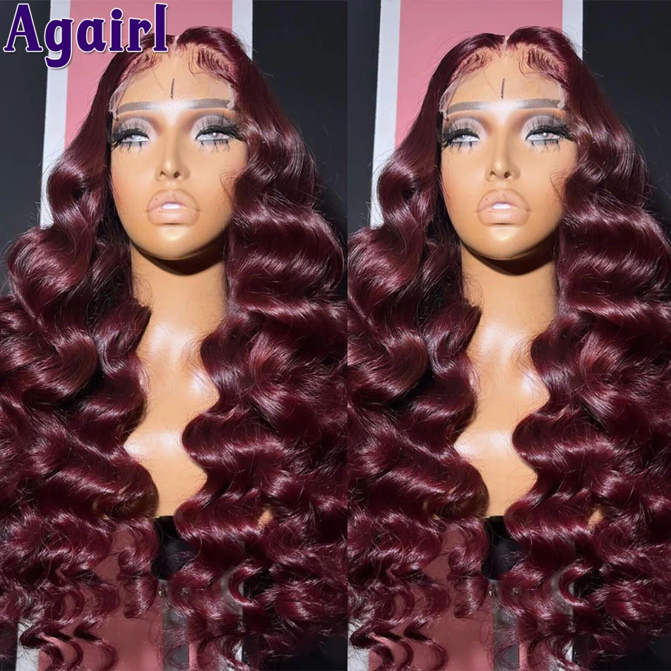 

99J Dark Burgundy Loose Wave Lace Front Wig PrePlucked 5X5 Curly Human Hair Wig for Women Transparent Lace 13X4 13X6 Frontal Wig