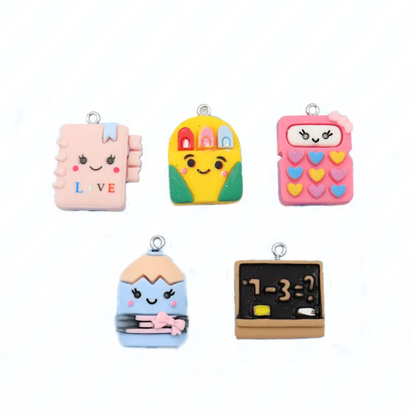 

10Pcs Resin Charms Cartoon Stationery Pencil Book Pendants For Jewelry Making DIY Earrings Necklaces Craft Accessories