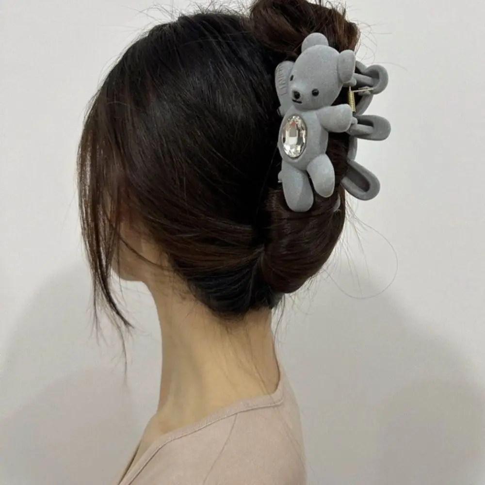 Креативная флокированная заколка для волос с милым медведем коготь в виде акулы
