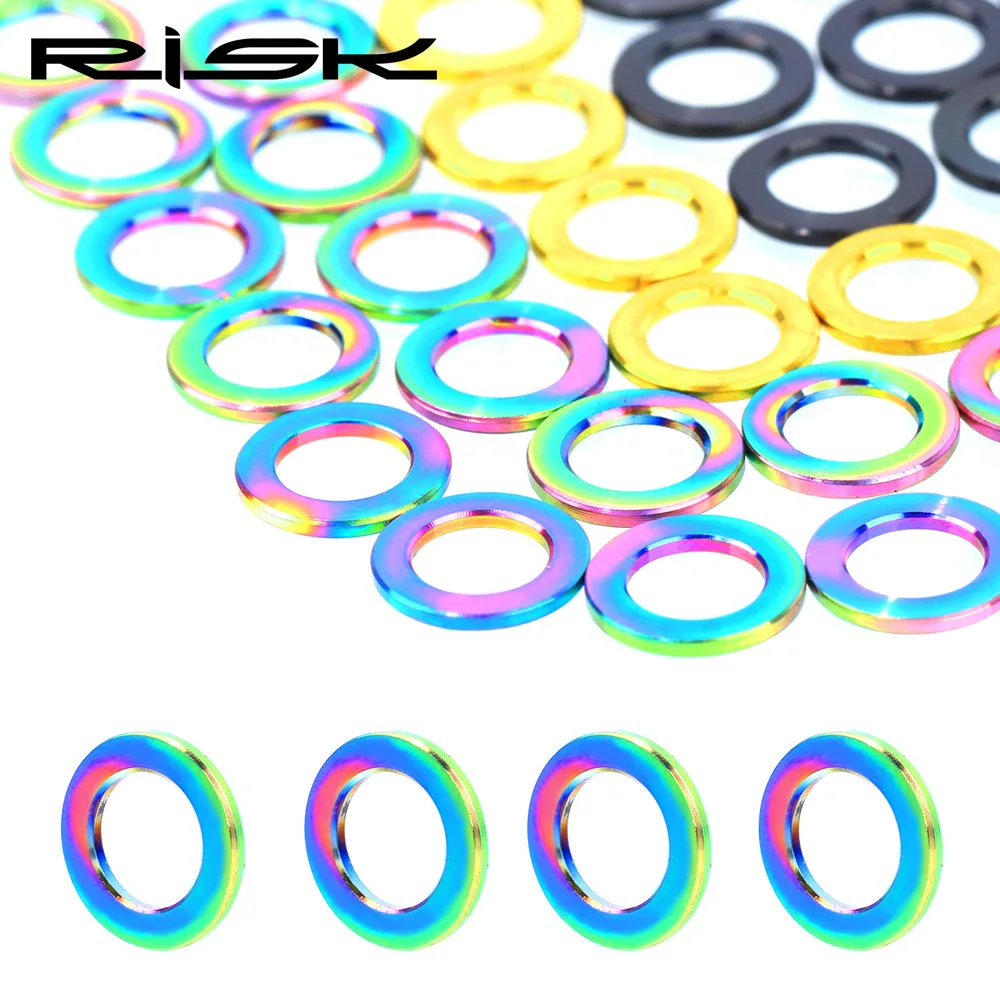 RISK 10PCS/lot Flat Washer for Bicycle M5/M6 Titanium Bike Ti Bolts Screw Spacer for MTB Bicyce Bolts Parts Cycling Bolt Spacer