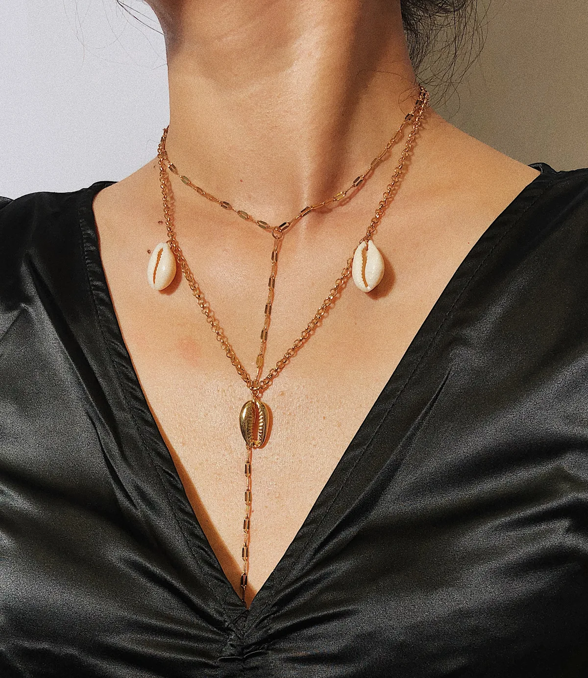 

Simple chain geometric retro Necklace female multi-layer shell tassel Y-shaped creative Necklace