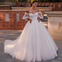 elegant off shoulder sequins wedding dress sweetheart tulle a line zipper sweep train custom made bridal dresses robe de mari%c3%a9e