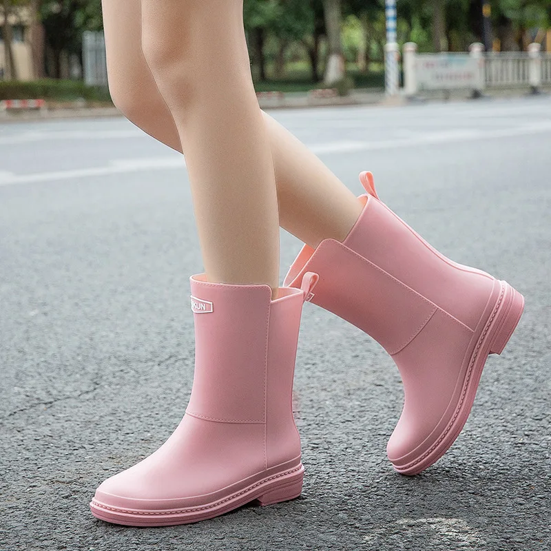 Rubber Shoes for Women Fashion Mid Calf Boots Comfort Waterproof Rain Galoshes Woman Work Garden Gum Boots Offers Free Shipping