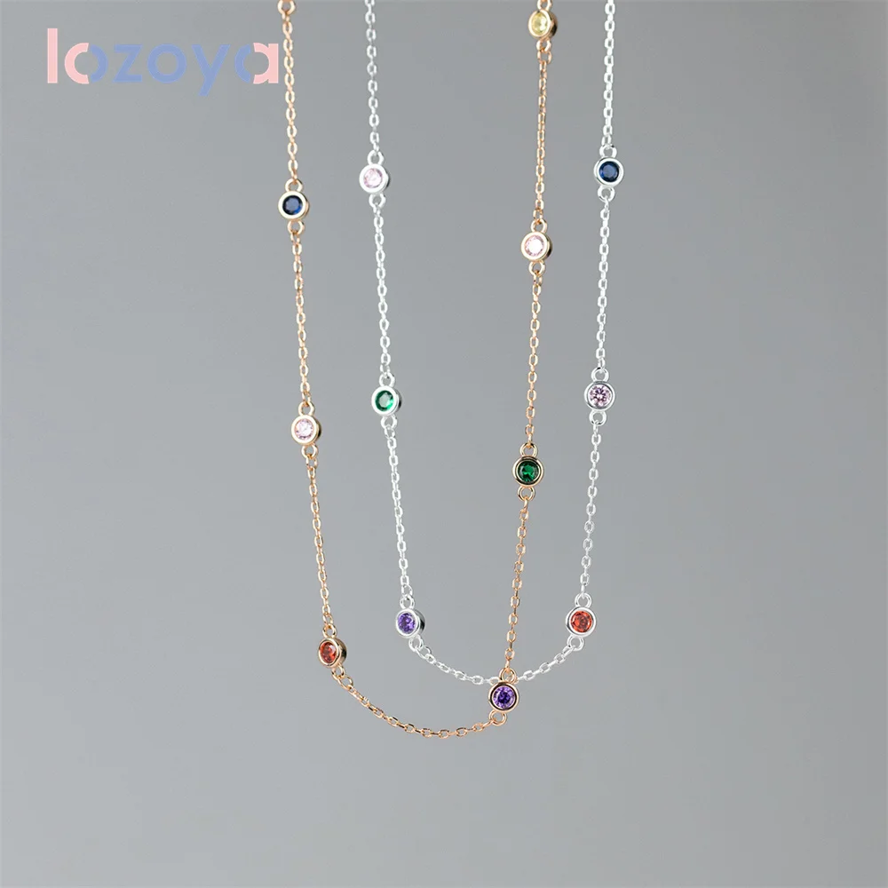 

Женская Серебряная цепочка Lozoya 925 пробы, модное красочное ожерелье с подвеской из фианита, простое модное роскошное украшение для шеи из циркония, 022
