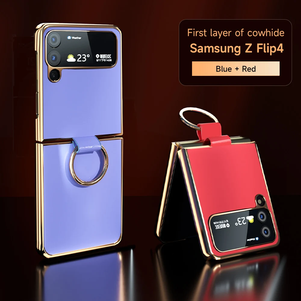 

Чехол для телефона из искусственной кожи для Samsung Galaxy Z Flip4 ZFlip 4 Flip 4 3 Flip3 Ring Lanyard противоударный чехол для задней панели с золотым краем