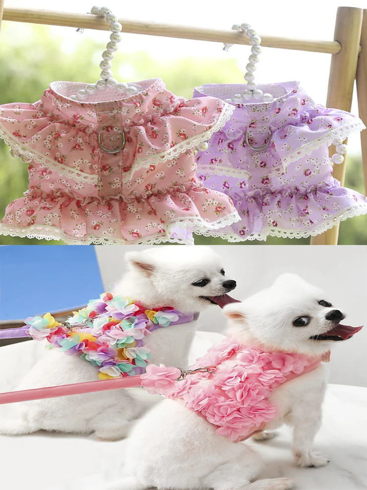 

Dog Leash Breathable Stereo Pink Flower Harness Pet Cat Dog Leash Set Puppy Vest Harness Leashes For Chihuahua Yorkshire Terrier