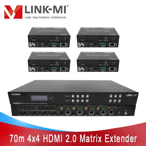 HDMI матричный удлинитель с 4 выходами HDMI, 70 м, 4x4, поддержка кабеля Ethernet Ca6, 4K 60 Гц, 18 Гбит/с, HDR, IR, SPDIF, EDID