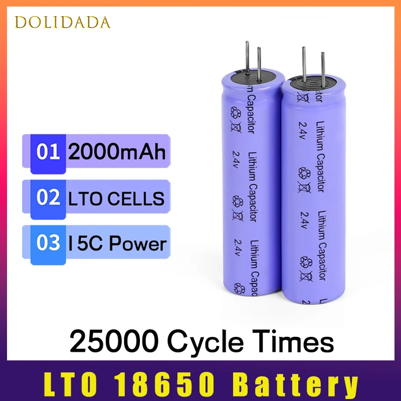 

LTO 18650 2.4V 2000mAh Lithium Titanate Battery Cell Low Temperature Long Cycle for Diy 12V Battery Pack Power Tool Batterie