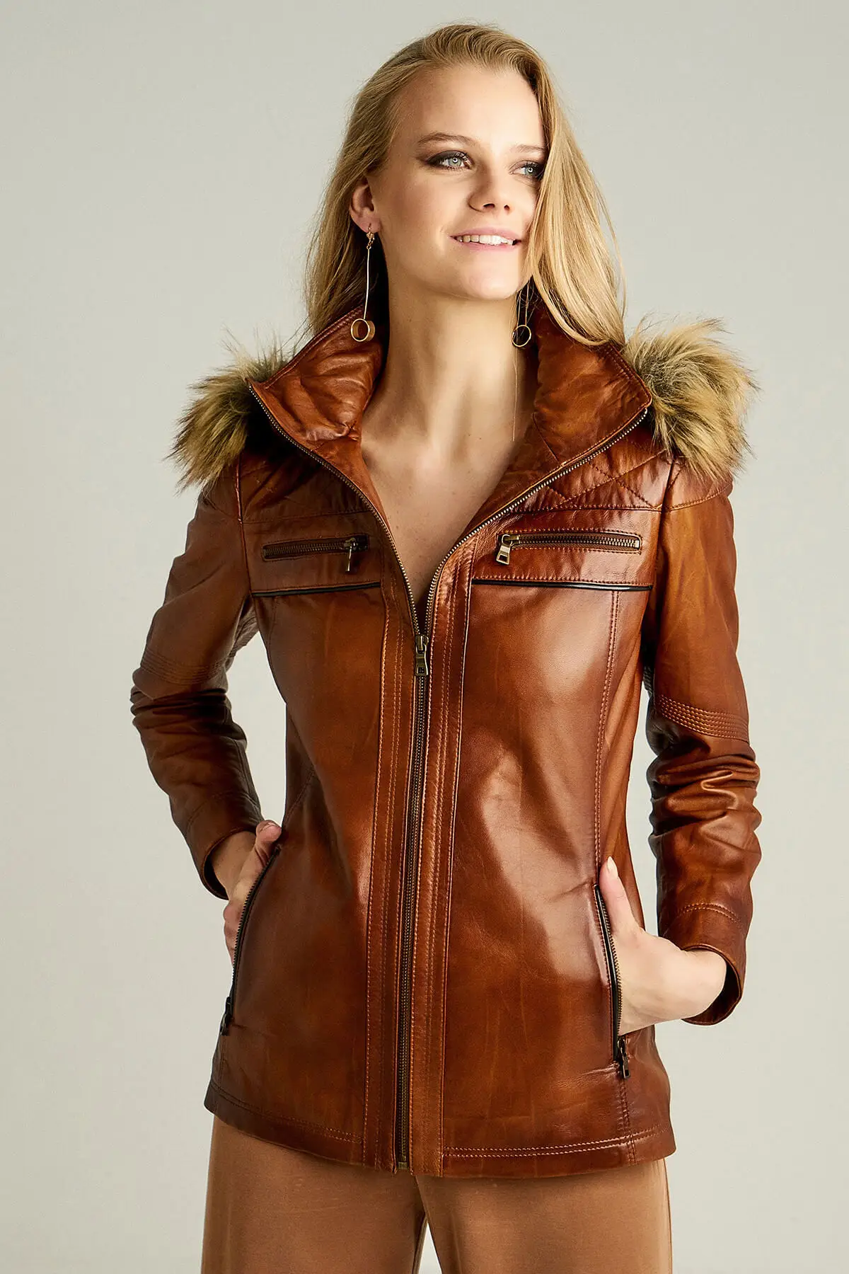 Camel genuine leather women hooded overcoat real sheepskin sports jacket autumn winter season clothing new fashion clothing collar