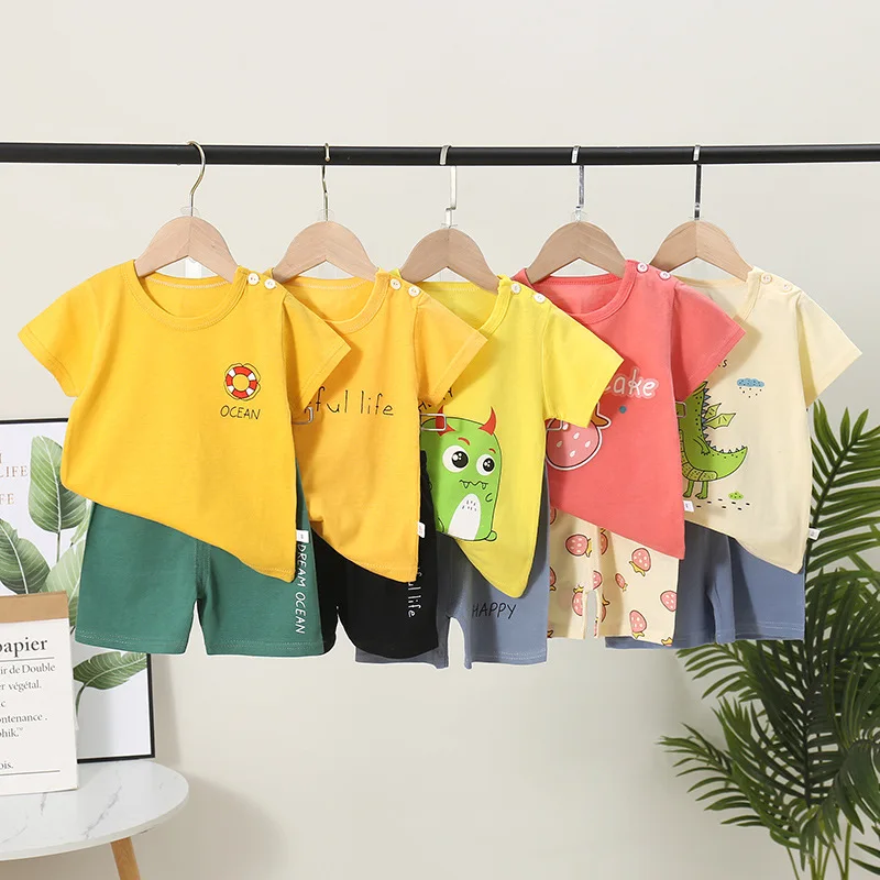 

Summer T Shirts Shorts Sets Girl Boys Clothes Kids Boutique Conjunto Infantil Casual Camiseta Cartoon Baby Suit Roupa Menino