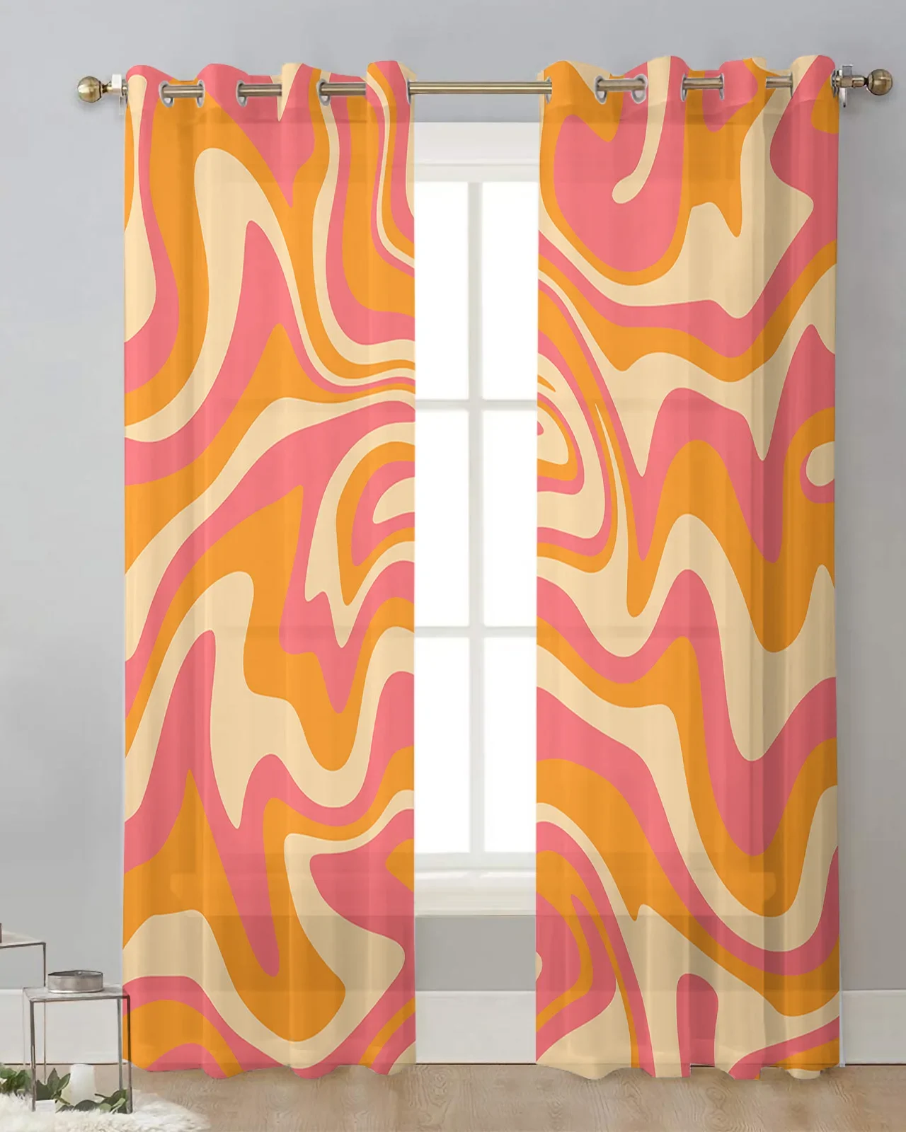Оранжевая жидкая художественная абстрактная текстура прозрачные шторы для