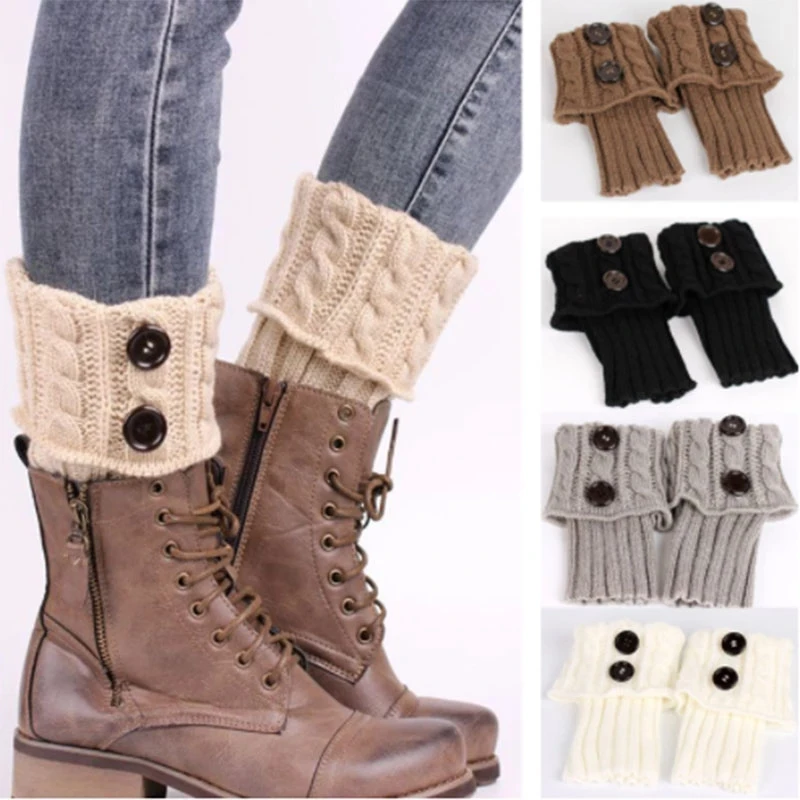 

1 Pair Women Short Button Crochet Leg Warmers Winter Fall Knit Boot Cuffs Socks Boot Warmers Boot Toppers Gaiters