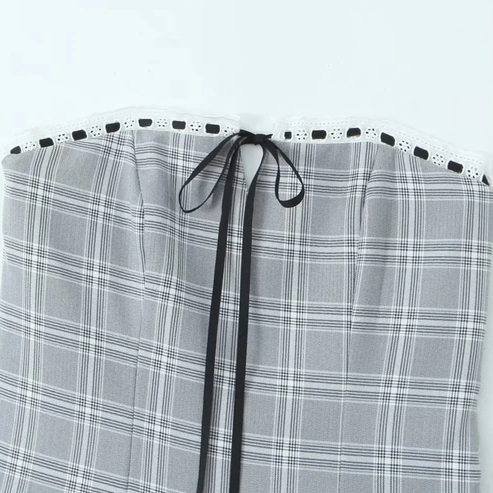 Женский корсет без бретелек с открытыми плечами шнуровка лента клетчатое