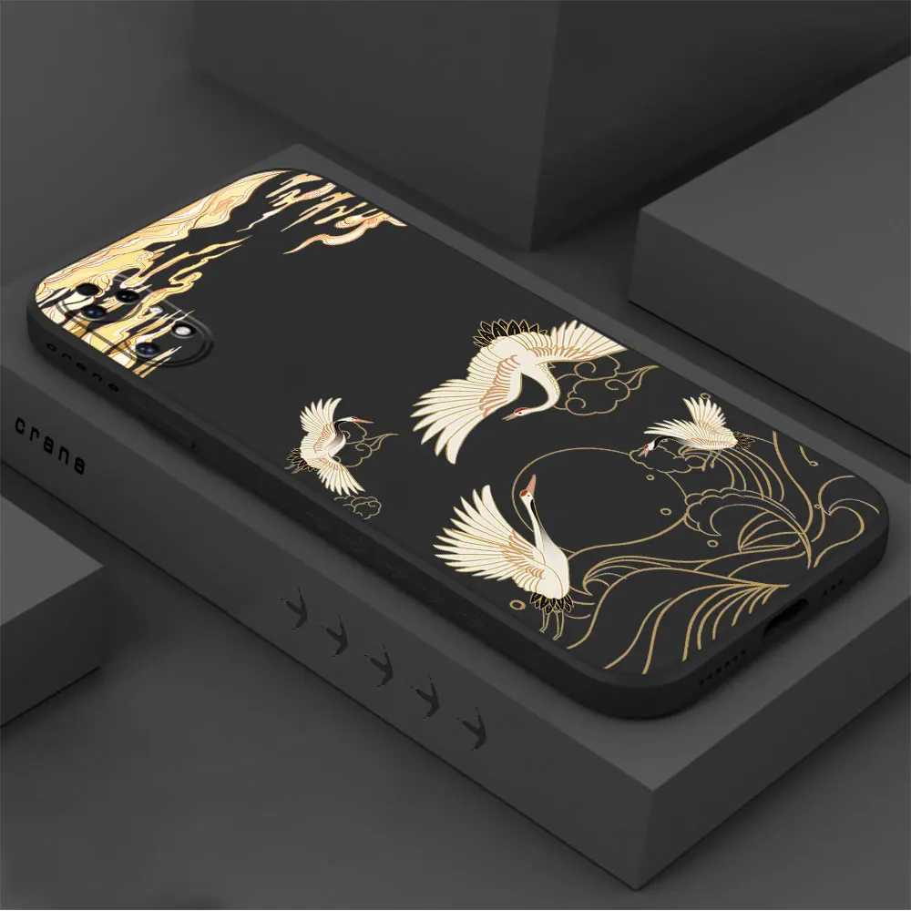 Ink And Wash Crane Phone Case For Huawei P60 P50 P40 P30 P20 Mate 50 40 30 20 20X 10 Colour Liquid Silicone Cover Funda Cqoue