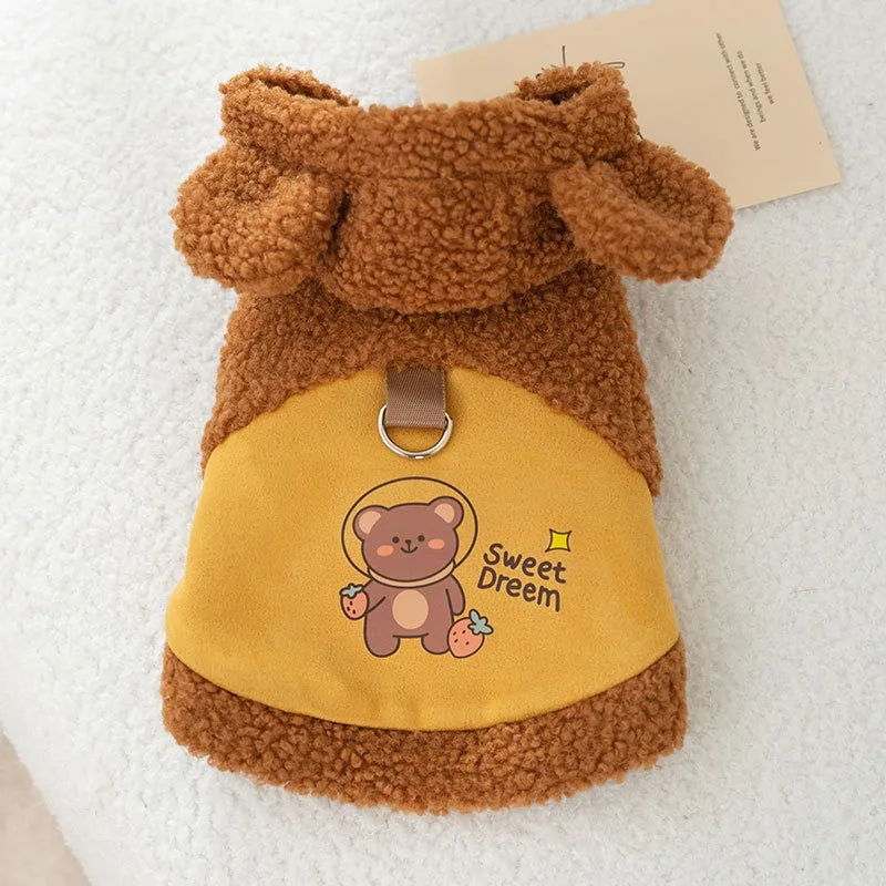 

Куртка с капюшоном с мультяшным медведем, одежда для собак, полярная флисовая Пряжка, одежда для маленьких собак, толстая Милая Одежда для кошек, пальто для косплея, товары для домашних животных